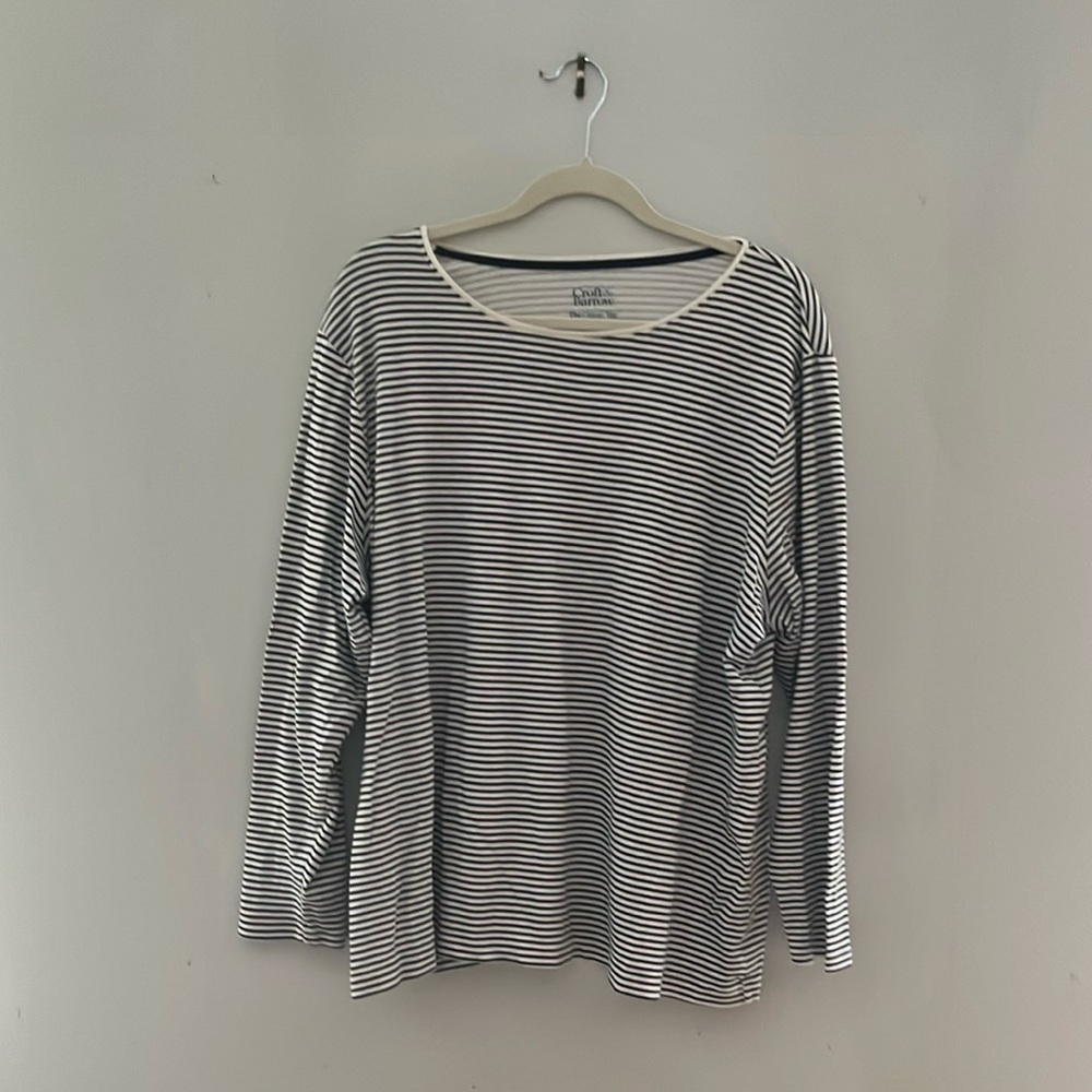 Croft & Barrow 100% Cotton Cream/Navy Striped Long Sleeve Women’s Tee size 2X